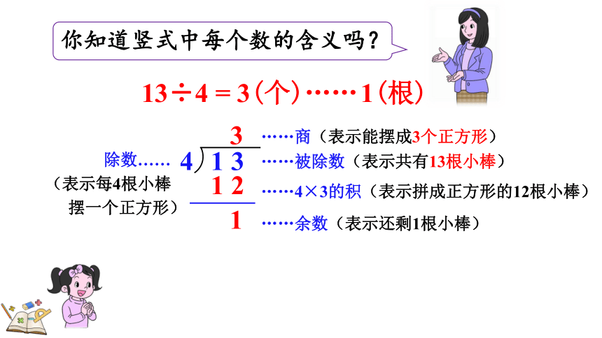 人教版二年级下册数学6.3 用竖式计算有余数的除法（课件）(共19张PPT)