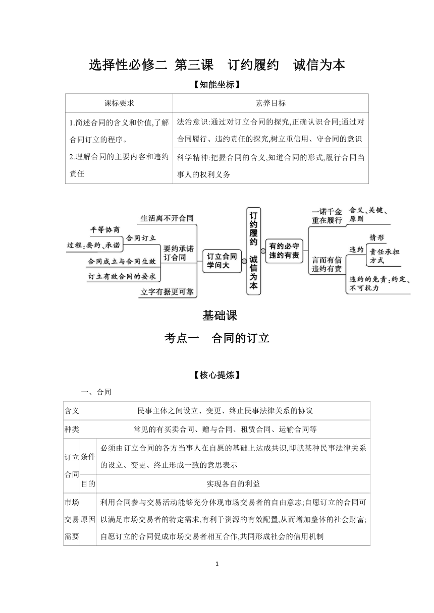 【核心素养目标】第三课 订约履约诚信为本 学案（含解析）  2024年高考政治部编版一轮复习 选择性必修二