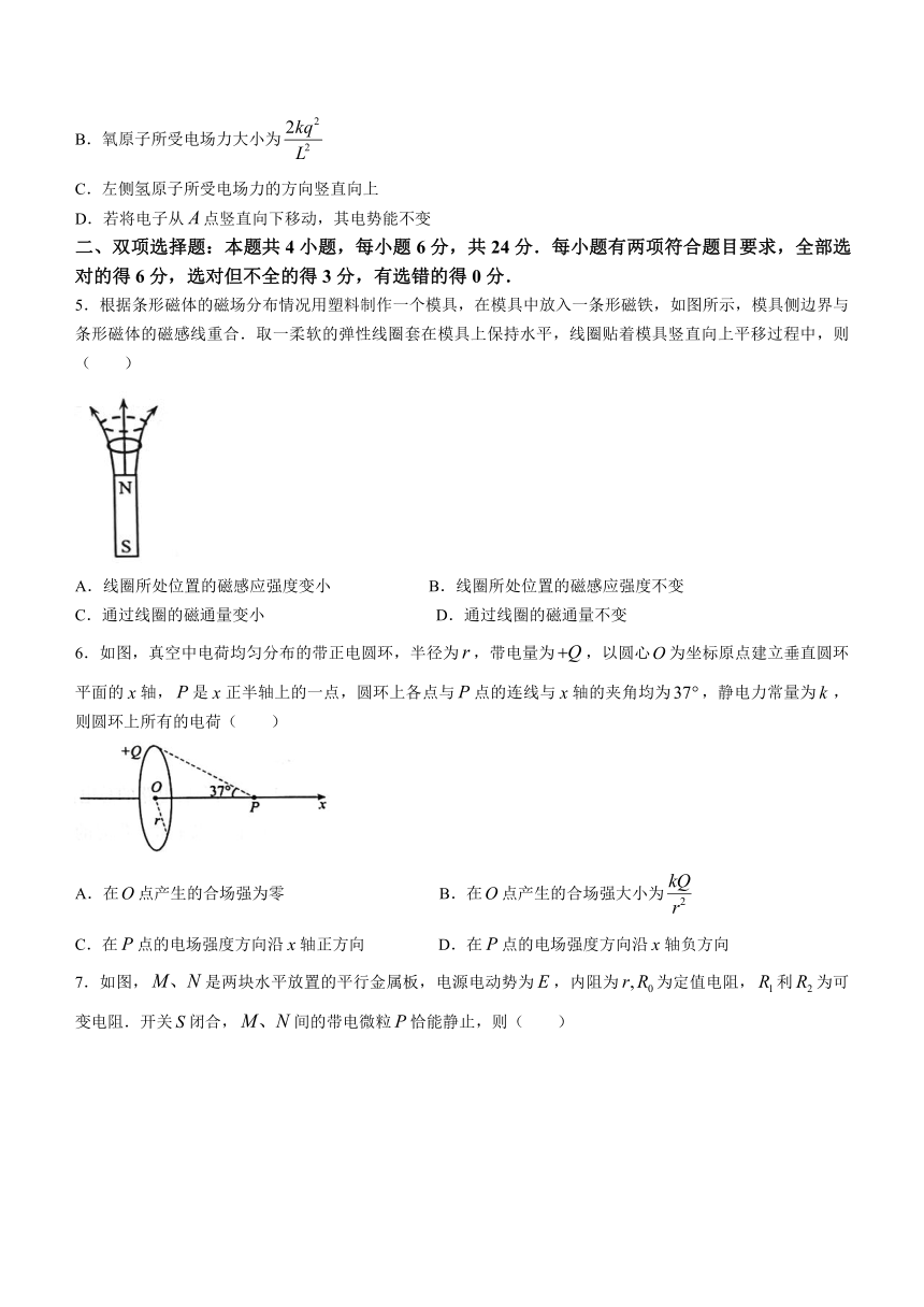 福建省漳州市2023-2024学年高二上学期1月期末教学质量监测物理试题（含答案）