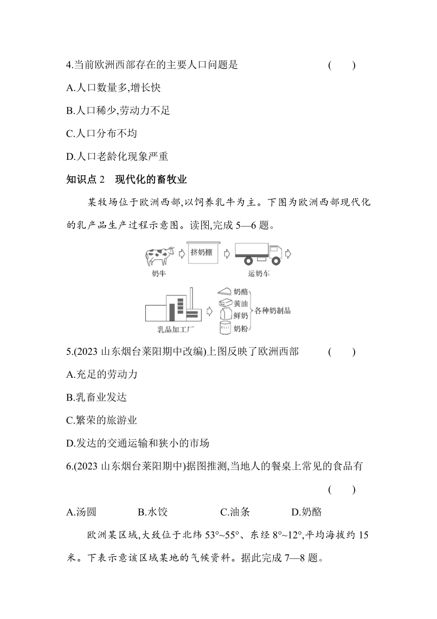 六年级地理下册鲁教版（五四学制）8.2欧洲西部 素养提升练习（含解析）