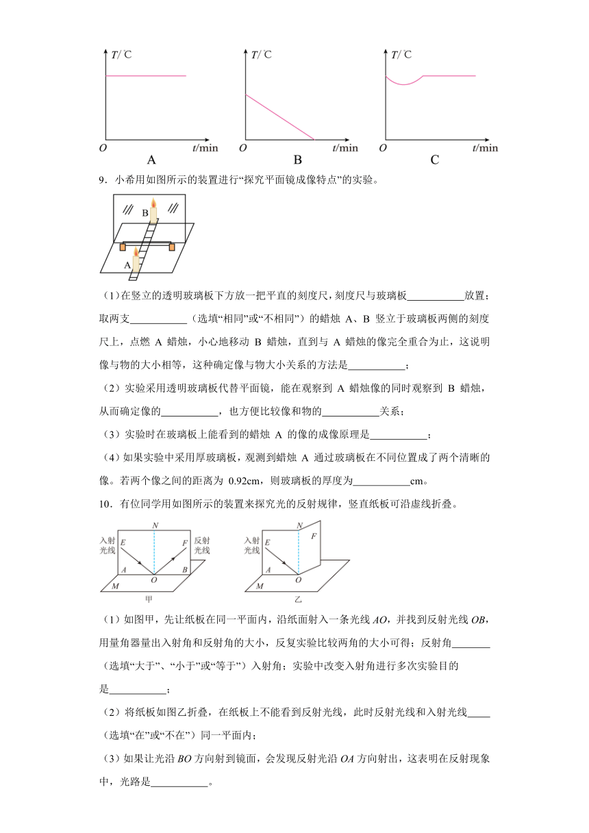 2023-2024学年人教版八年级上册物理期末专项训练：实验题（含答案）