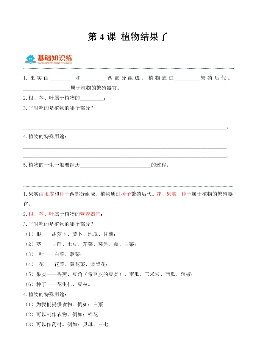 三年级科学下册（苏教版）第4课植物结果了（同步阶段练习）（含解析）