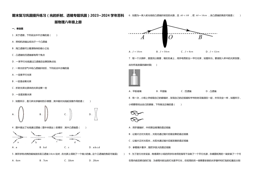 期末物理复习巩固提升练习（光的折射、透镜专题巩固）（无答案）2023-2024学年苏科版物理八年级上册