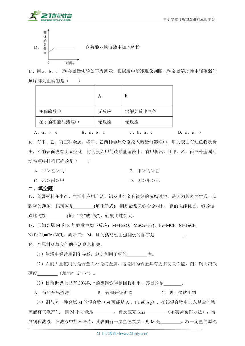 人教版化学九年级下册 8.2.1 金属的化学性质 同步练习（含答案）