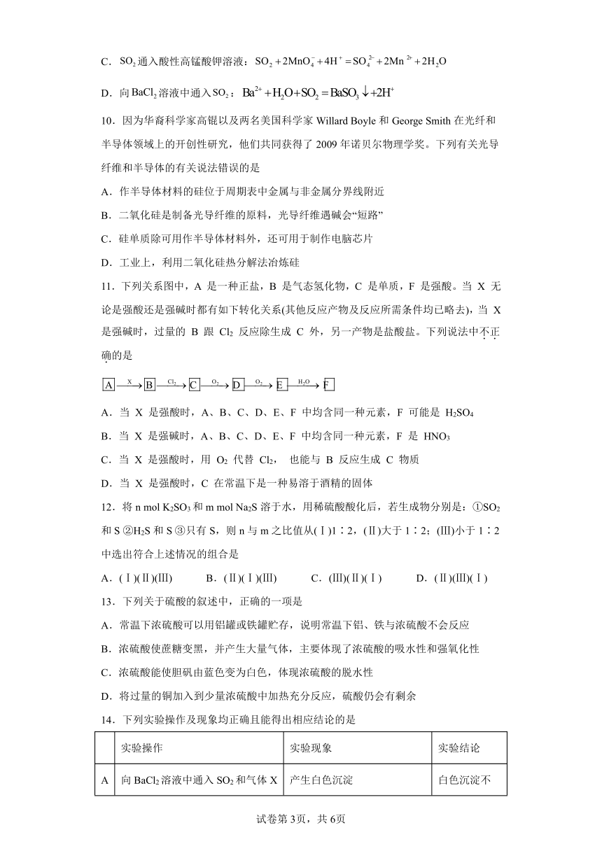 第五章化工生产中的重要非金属元素单元测试题（含解析）-2022--2023学年高一化学人教版（2019）必修2