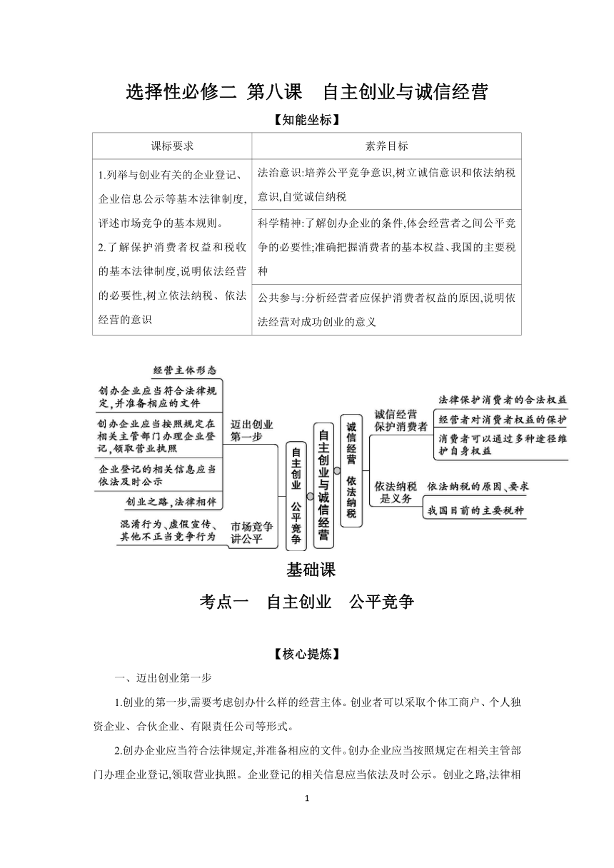 【核心素养目标】第八课 自主创业与诚信经营 学案（含解析）2024年高考政治部编版一轮复习 选择性必修二