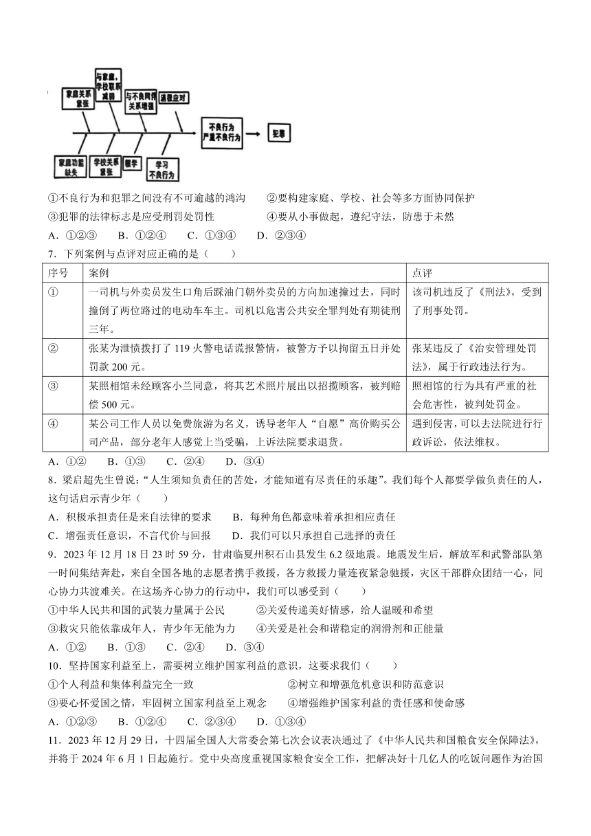 湖南省长沙市雅礼集团2023-2024学年八年级上学期期末道德与法治试题（含答案）