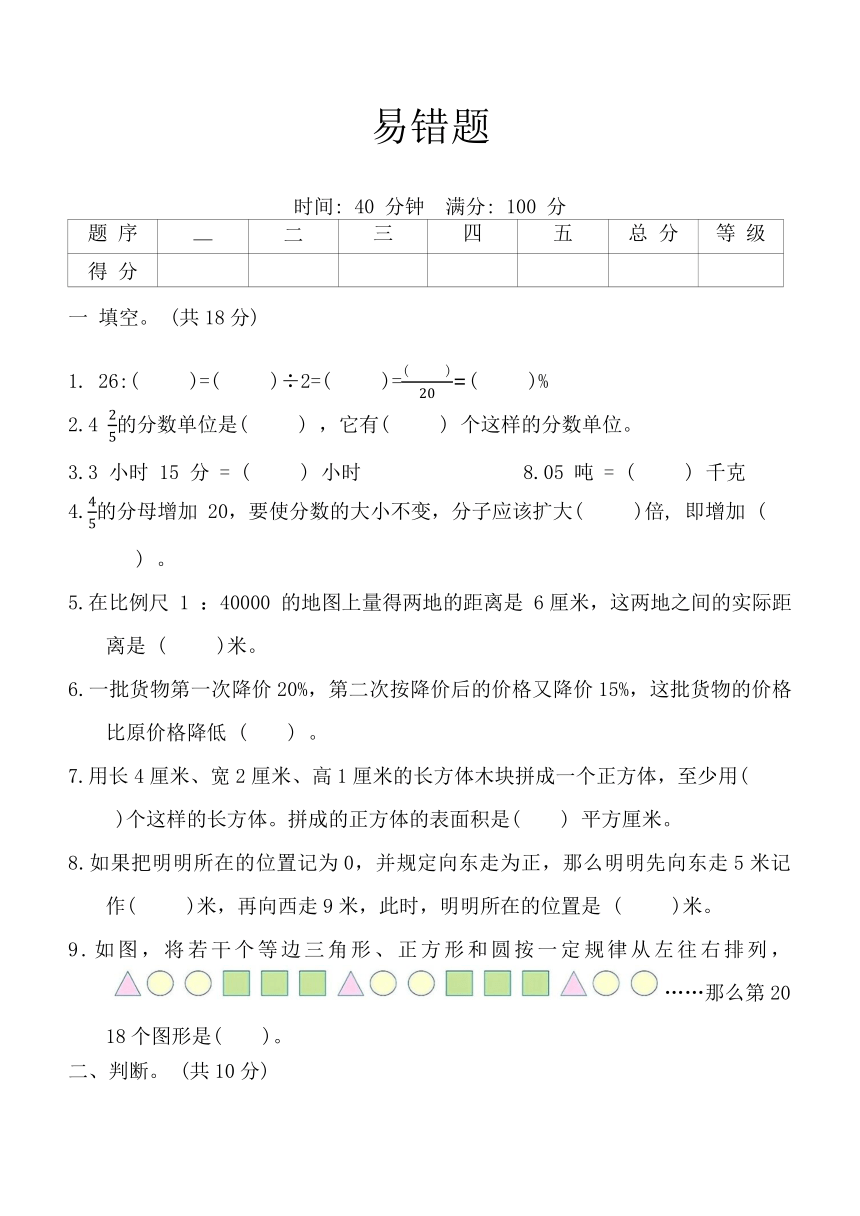 人教版六年级数学第二学期 易错题（含答案）