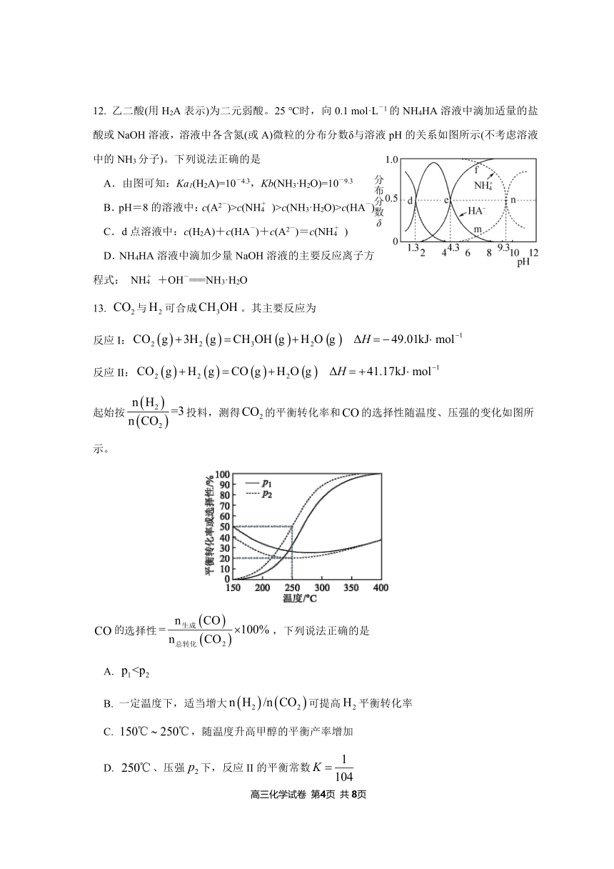 2024届江苏省泰州市兴化市高三上学期模拟预测化学试题  PDF版(无答案)