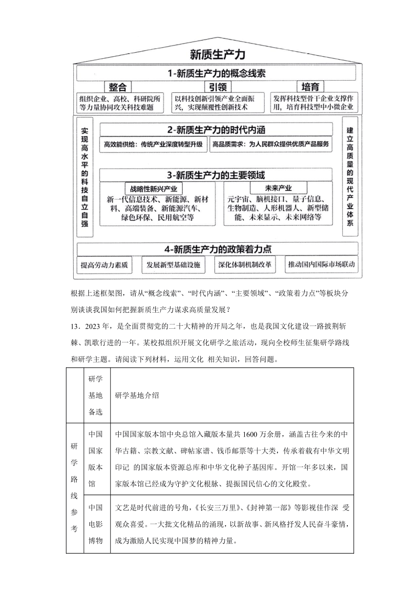 重庆市第八中学2023-2024学年九年级上学期期末 道德与法治试题（含解析）