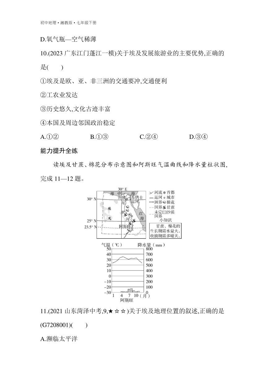 8.2 埃及 素养综合检测（含解析）湘教版地理七年级下册