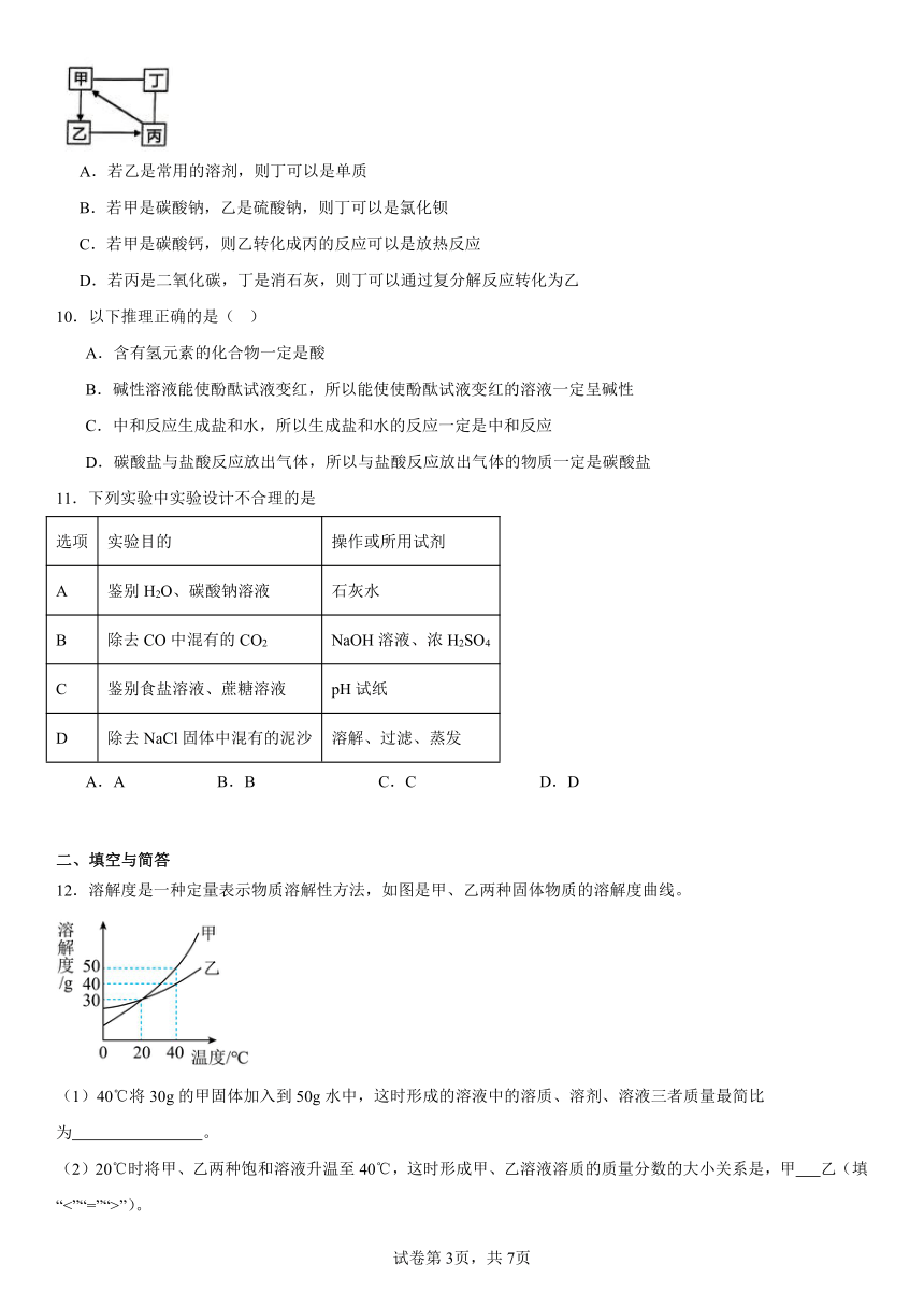 第八单元海水中的化学练习题(含解析) 2023-2024学年九年级化学鲁教版下册