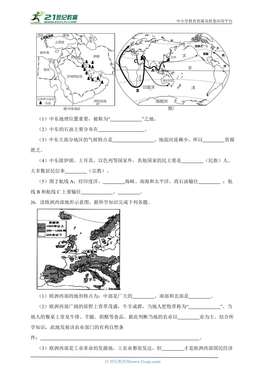 人教版地理七年级下册一课一练 第八章东半球其他的国家和地区综合复习题（含解析）