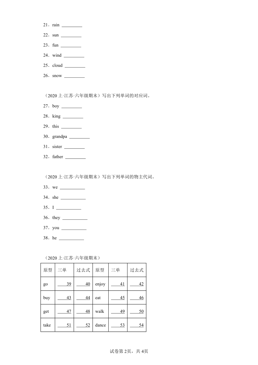 江苏省 期末专题复习 单词拼写  译林版（三起） 六年级英语上册（含答案）