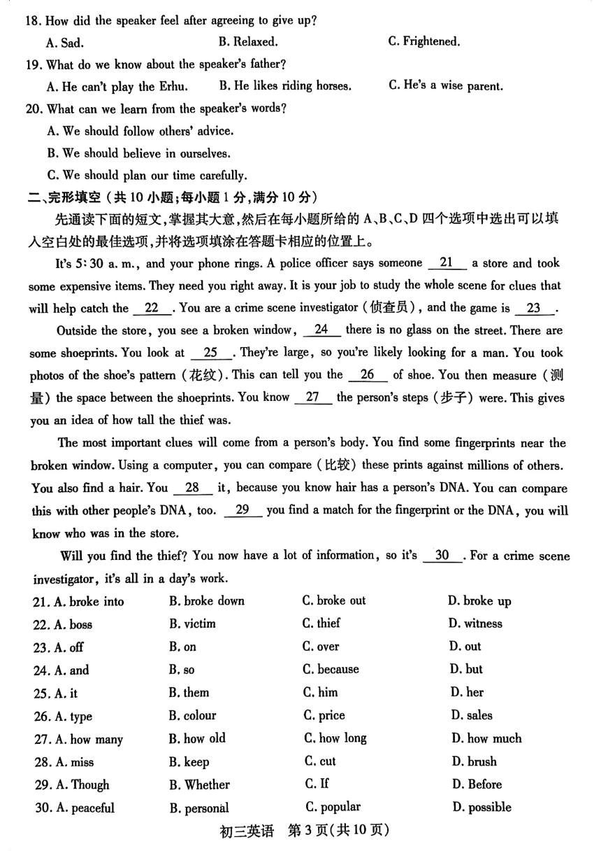 江苏省苏州市2023-2024学年上学期九年级英语阳光指标学业水平调研测试（无听力 无答案）