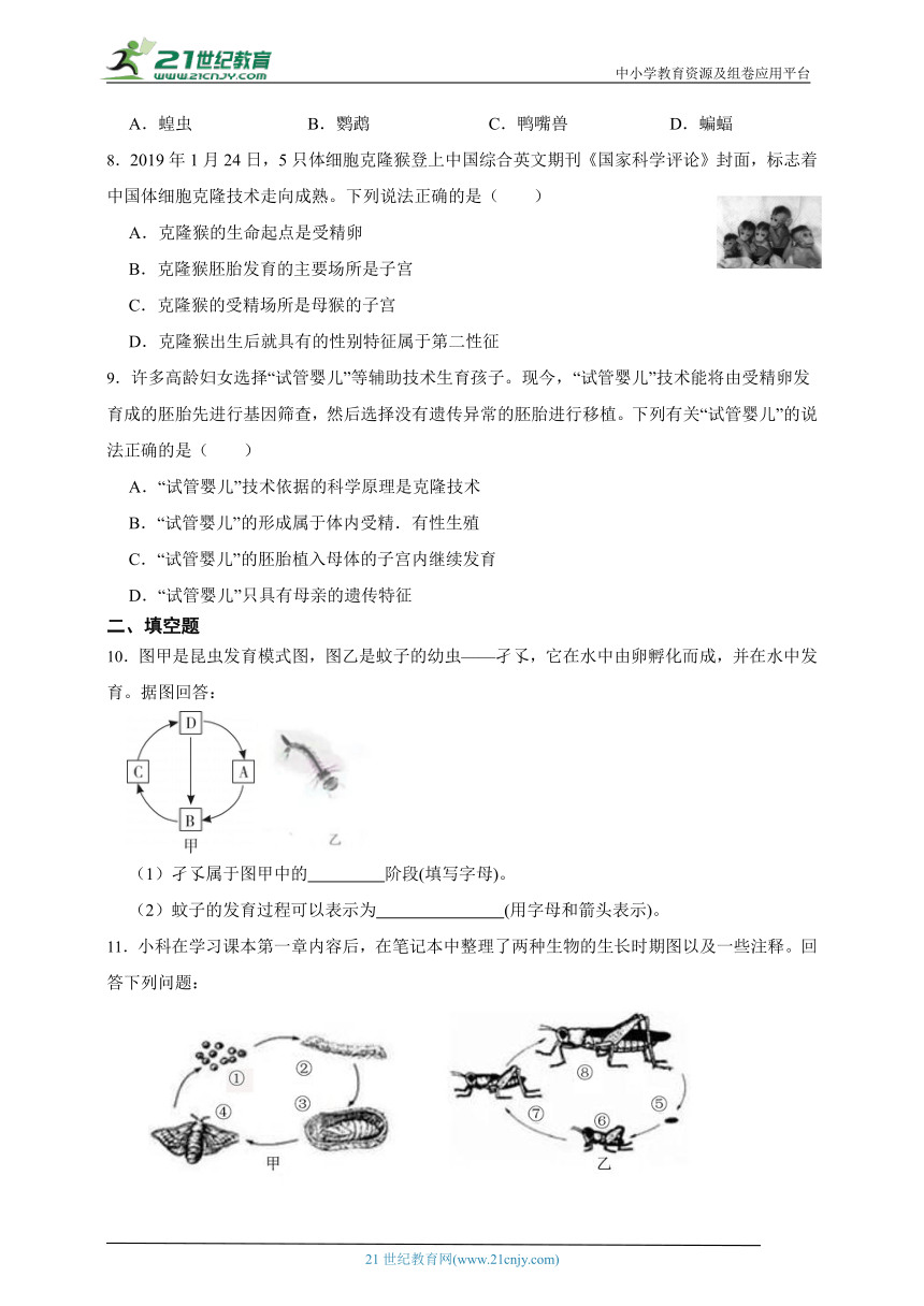 [寒假专练]浙教版科学七年级寒假预习专题：动物的生长（含答案）