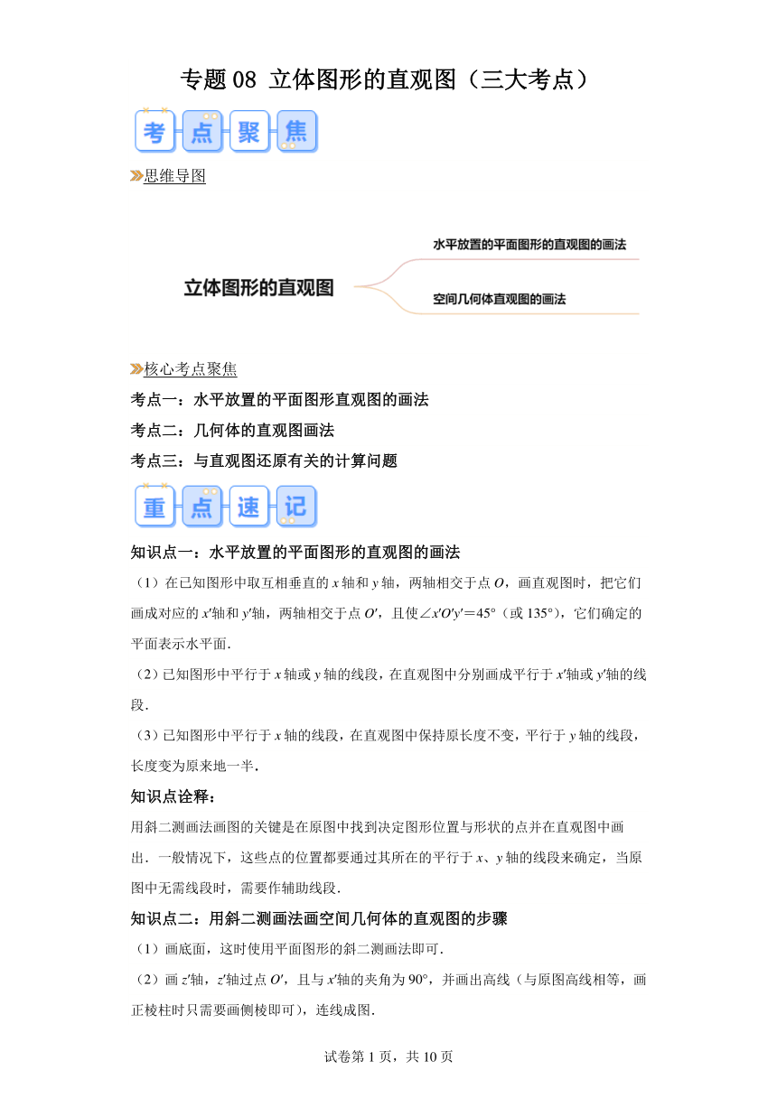 预习新知：专题08立体图形的直观图 2024年高一数学寒假提升学与练（人教A版2019）学案（含解析）