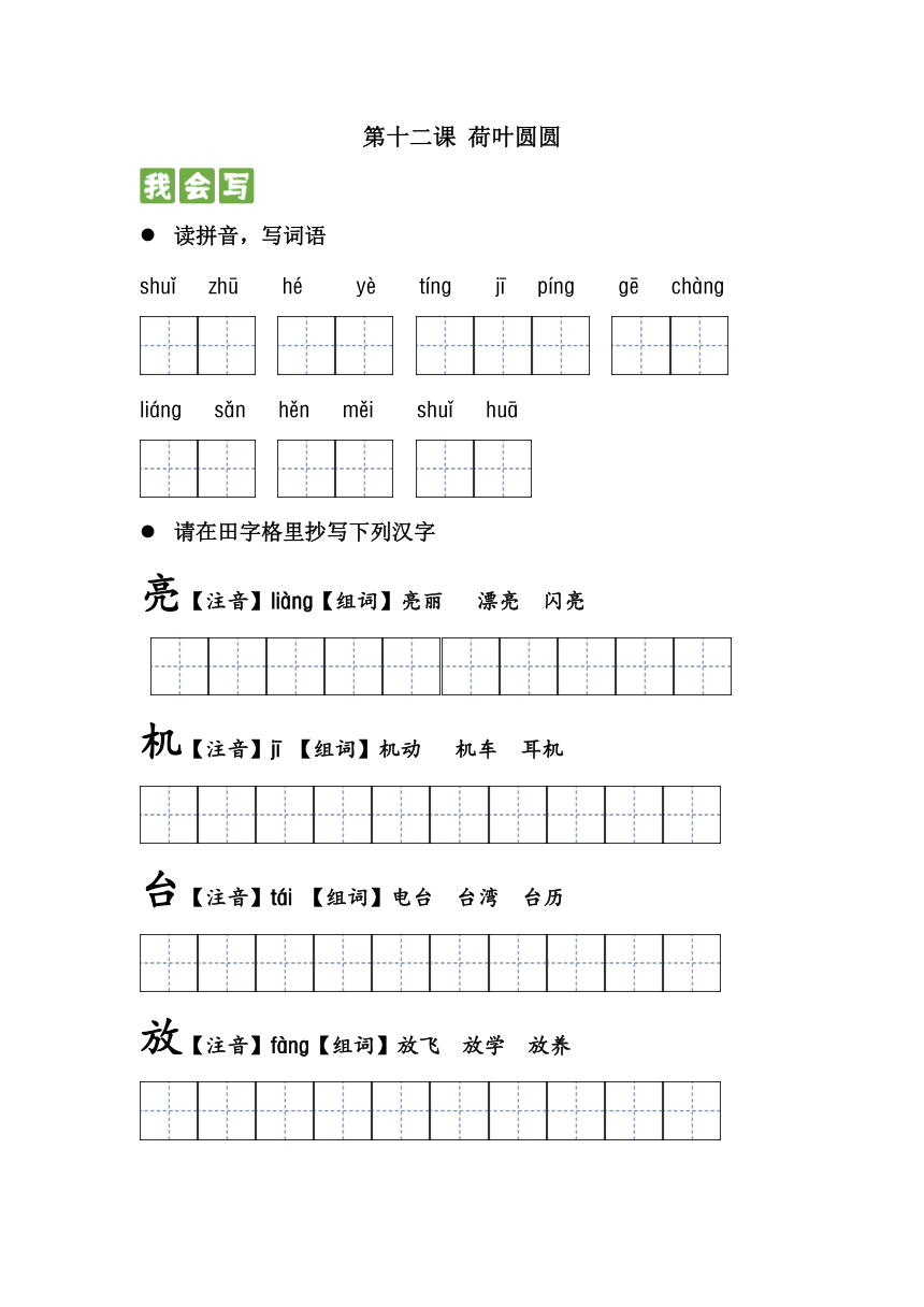 12荷叶圆圆 生字复习练习(含答案)