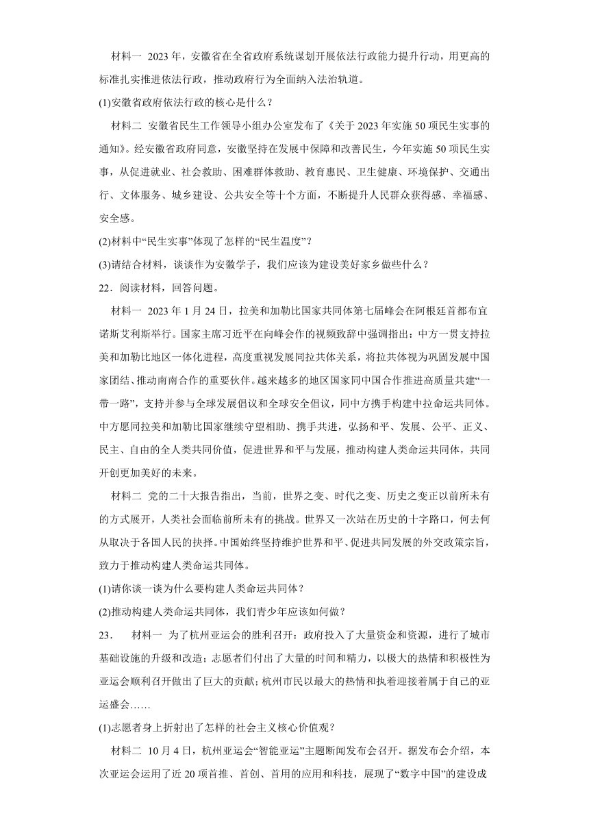 广东省湛江市廉江市良垌三中2023-2024学年九年级上学期期末 道德与法治试题（含解析）