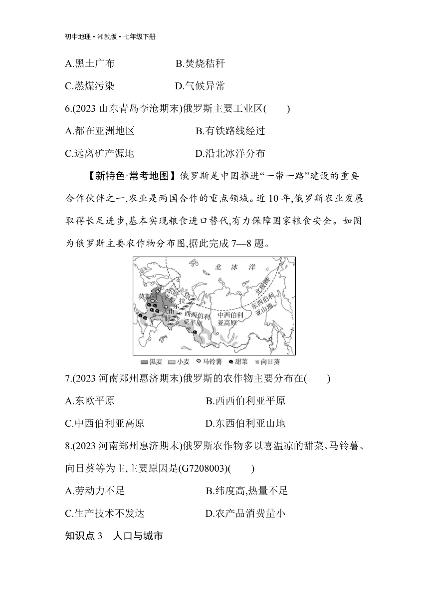 8.3 俄罗斯 素养综合检测（含解析）湘教版地理七年级下册