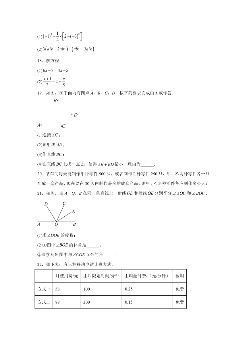 湖北省武汉市青山区2023-2024学年七年级上学期期末数学试题(含解析)