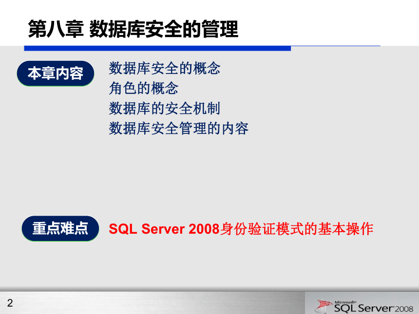 第8章 数据库安全管理 课件(共25张PPT)- 《网站数据库技术与应用（SQL Server 2008）》同步教学（水利水电版）