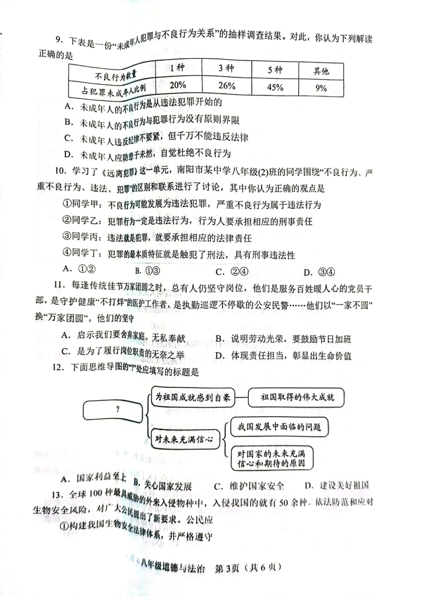 河南省南阳市2023-2024学年八年级上学期1月期末道德与法治试题（pdf版，无答案）