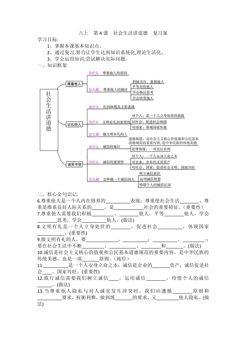 第四课  社会生活讲道德  复习学案（含答案）