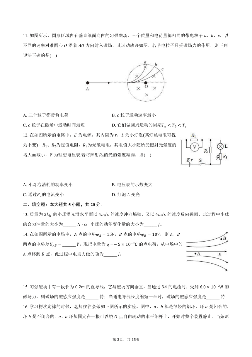 2023-2024学年上海市松江重点中学高二（上）期末物理试卷（含解析）