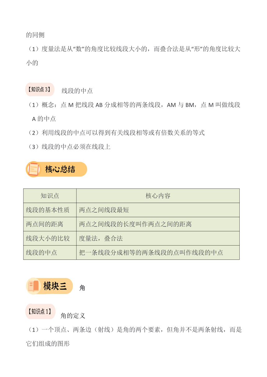 第四章 基本平面图形 知识点总结  2023—2024学年北师大版数学七年级上册