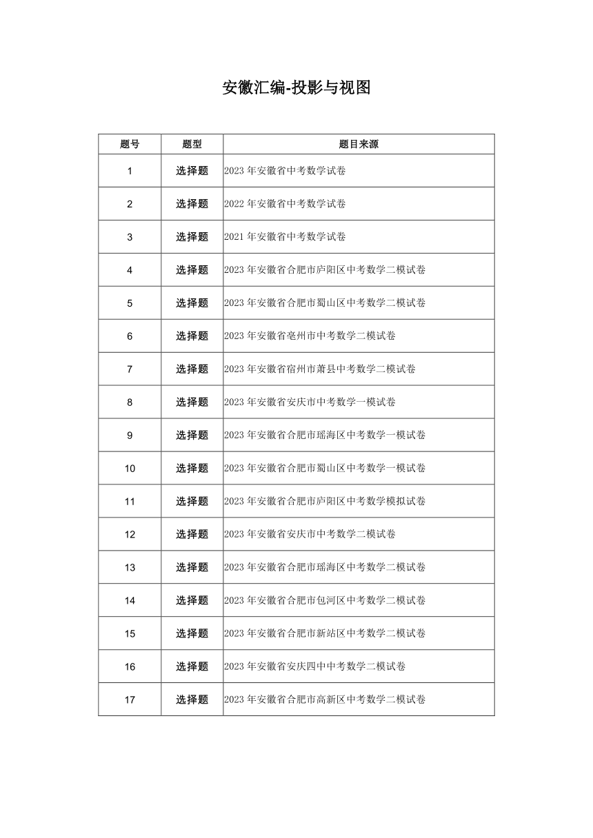 2024年安徽省合肥市九年级中考数学一轮复习专题26：投影与视图（含解析）