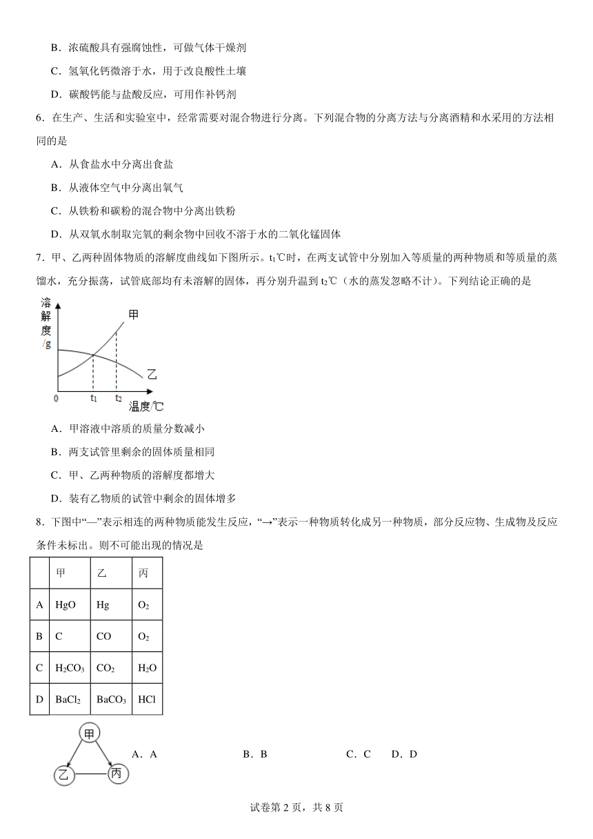 第八单元海水中的化学练习题2023-2024学年九年级化学鲁教版下册（含解析）