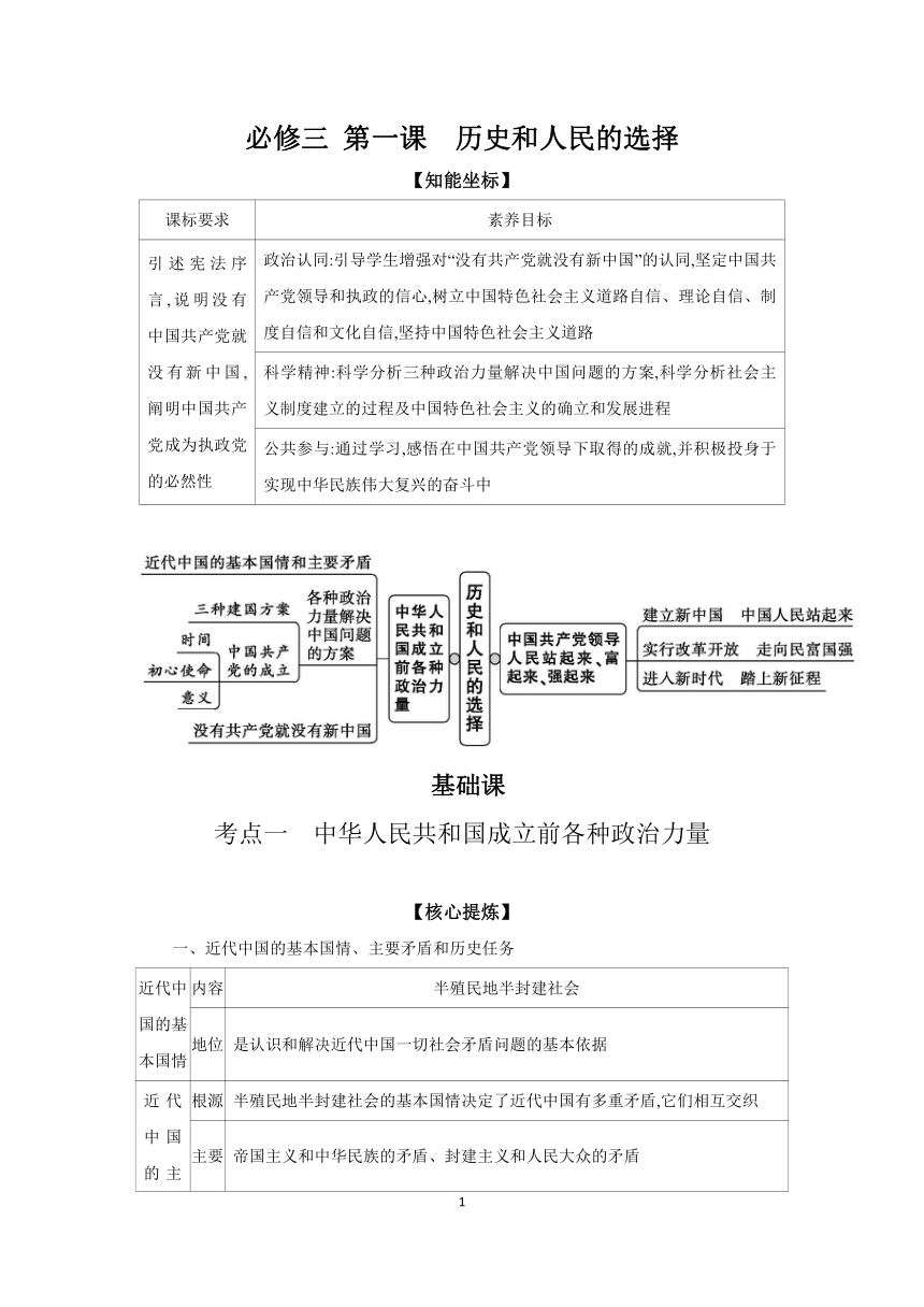 【核心素养目标】第一课 历史和人民的选择 学案（含习题答案）2024年高考政治部编版一轮复习 必修三