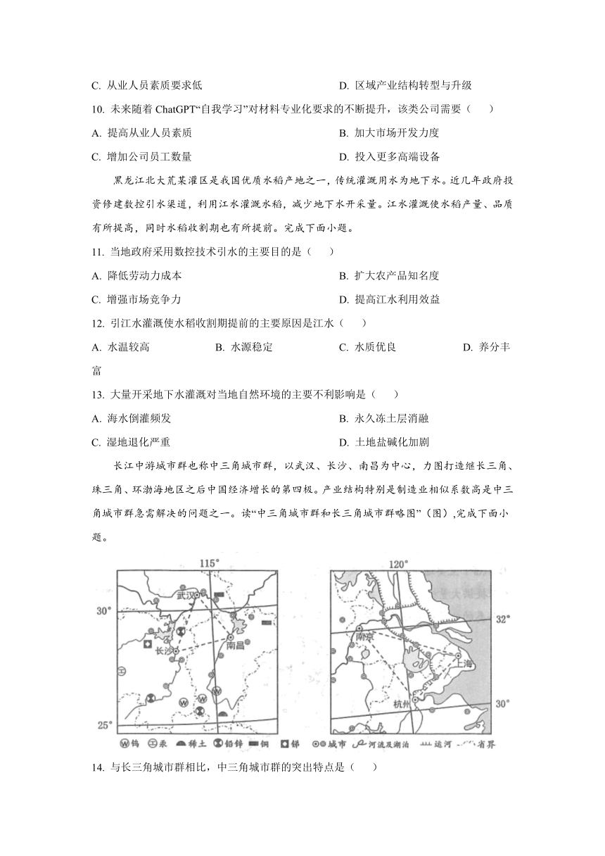重庆市主城区2023-2024学年高三上学期学业质量调研抽测（第一次）地理试题（解析版）