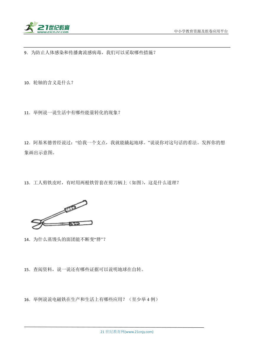 教科版六年级上册科学期末简答题专题训练（含答案）