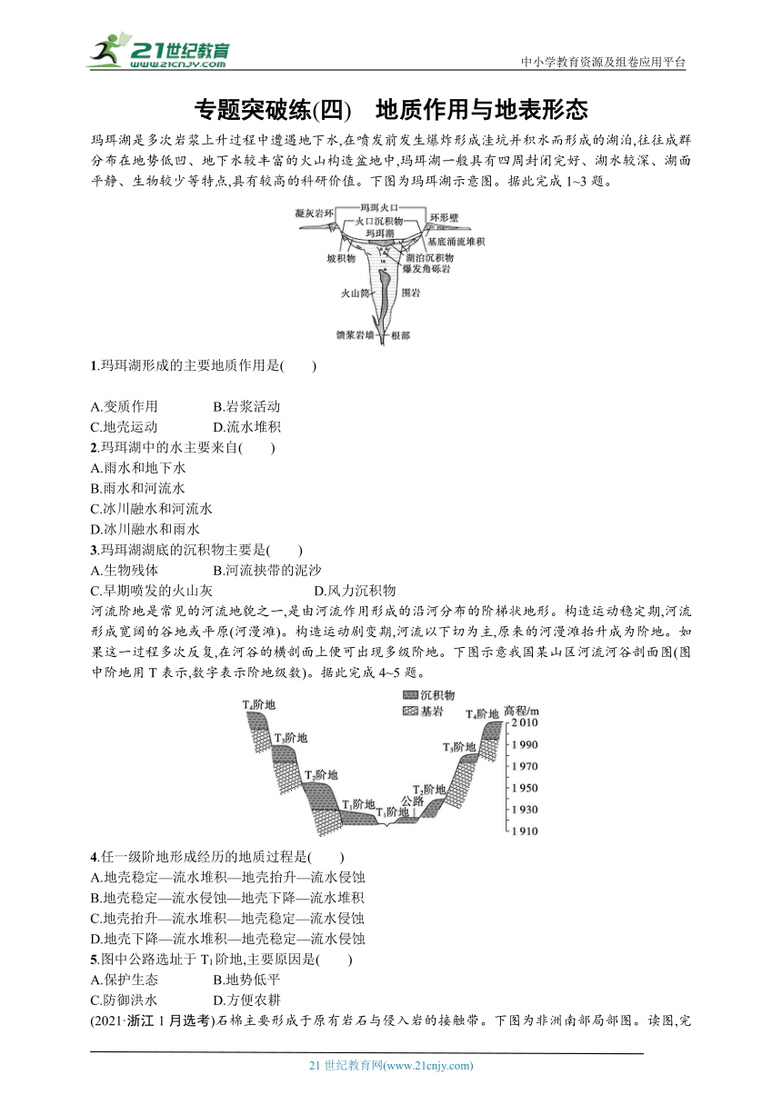 专题突破练(四)　地质作用与地表形态
