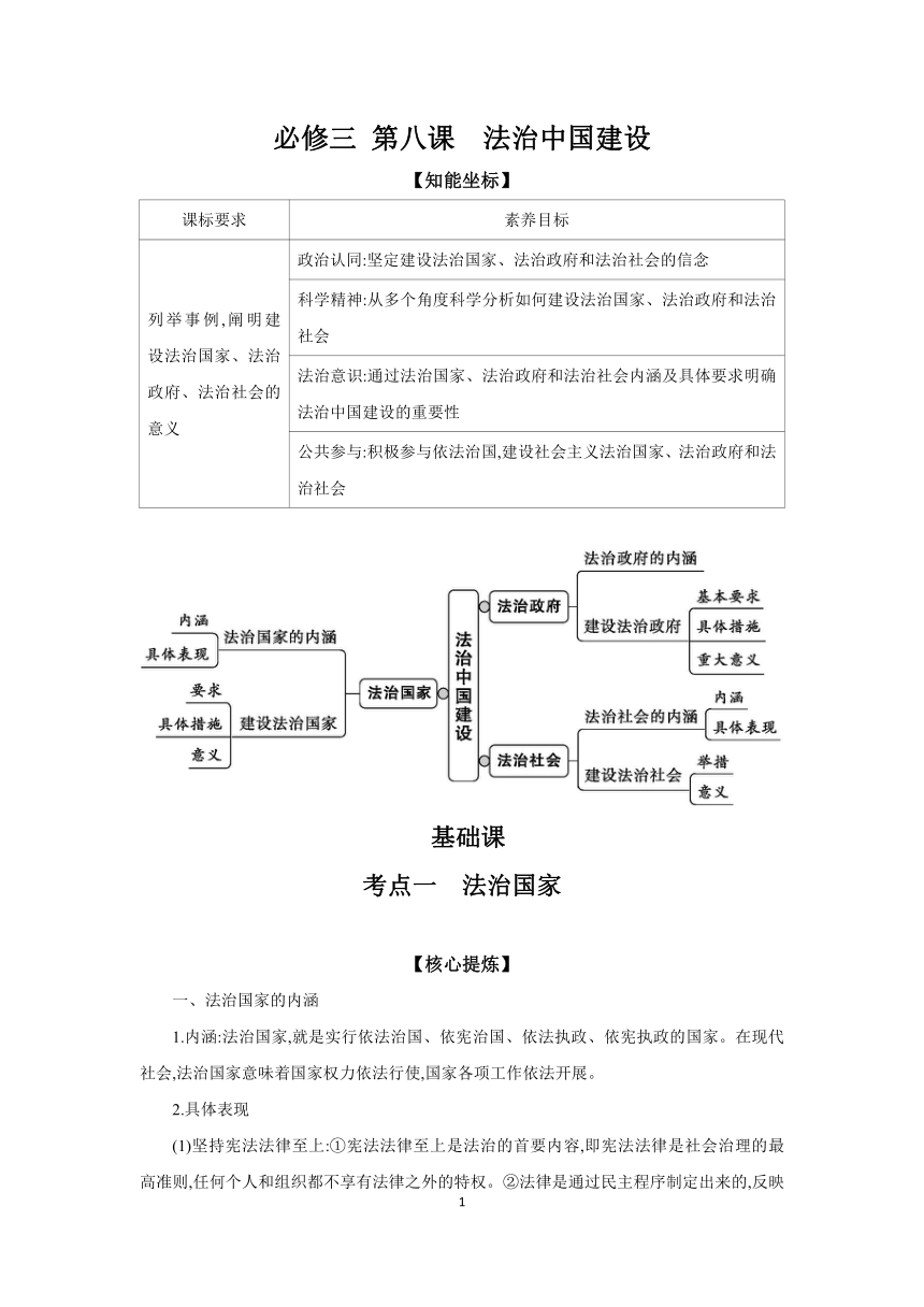 【核心素养目标】第八课 法治中国建设 学案（含习题答案）2024年高考政治部编版一轮复习必修三