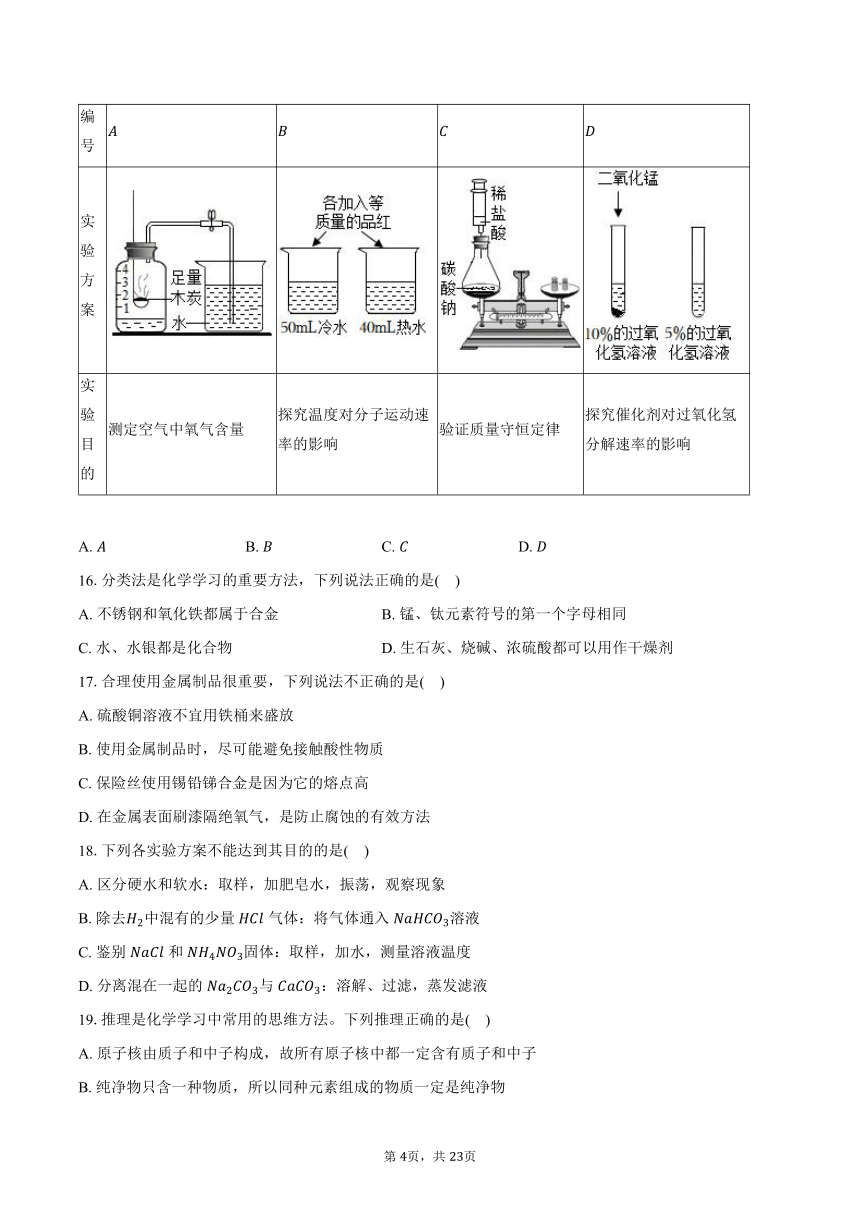 2024年江苏省无锡市中考化学模拟适应性训练试卷(含解析）