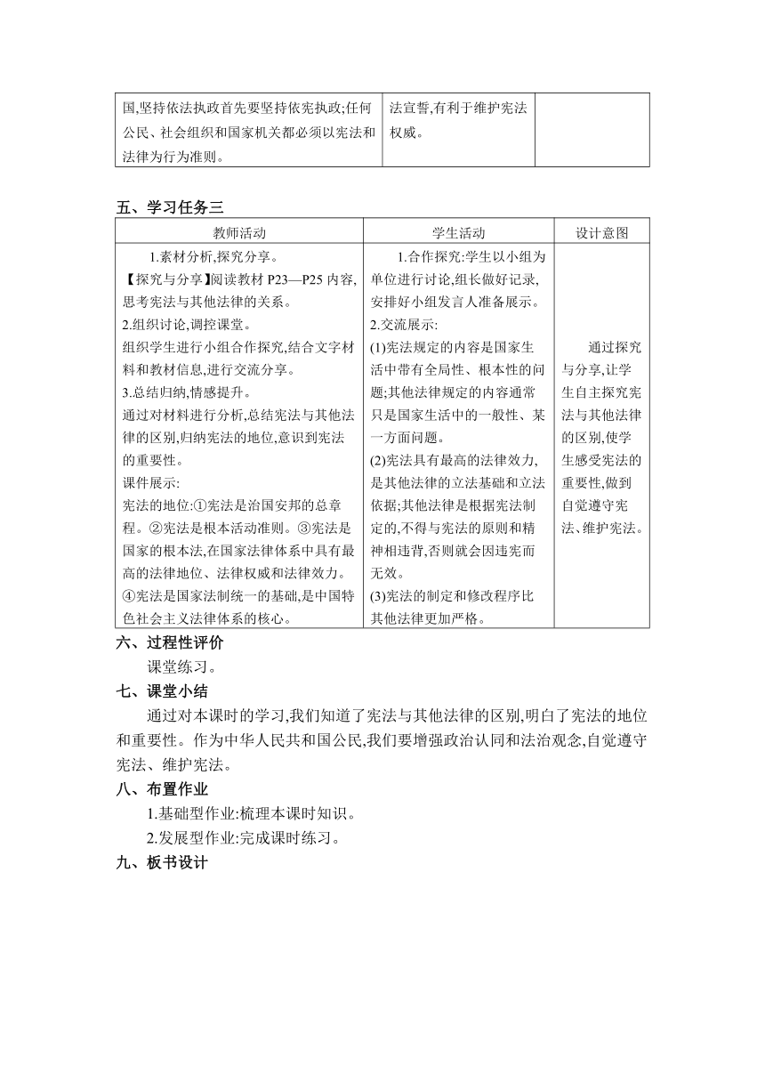 第二课 保障宪法实施 表格式教案