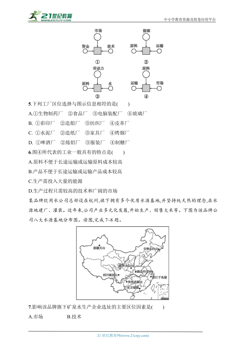 2024中图版地理必修第二册练习题--3.2　工业区位因素（含解析）