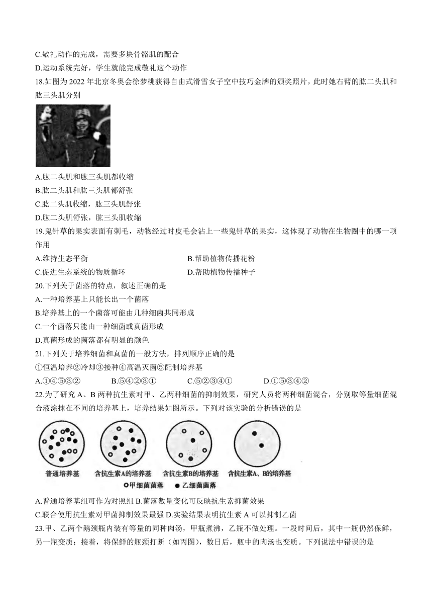 安徽省蚌埠市蚌山区2023-2024学年八年级上学期期末生物试题（PDF版含答案）