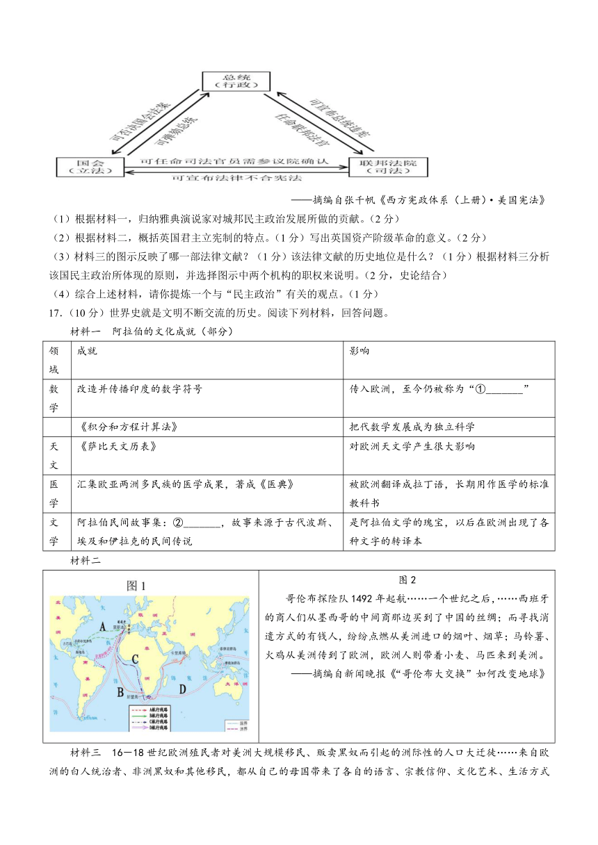 广西河池市宜州区2023-2024学年九年级上学期期中考试历史试题(含答案)