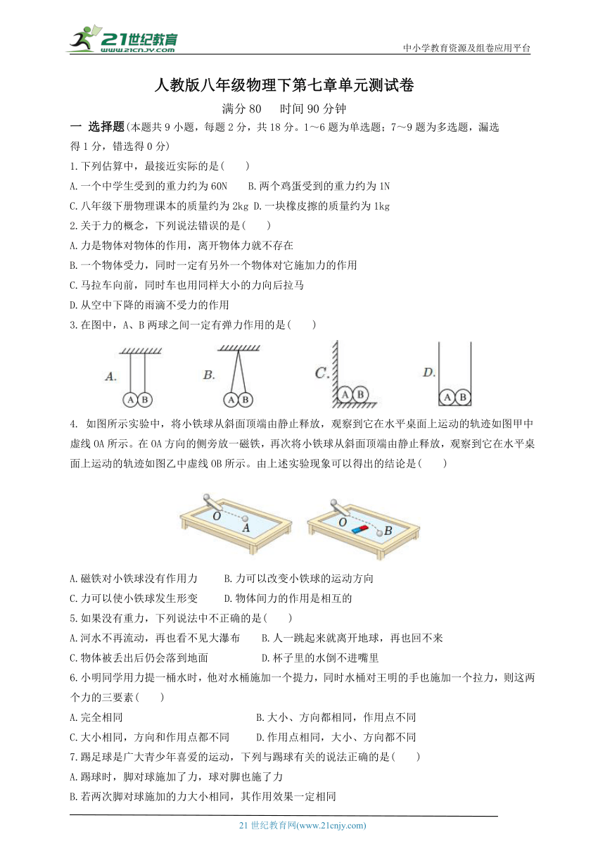 人教版八年级物理（下）第七章单元测试卷(含答案)