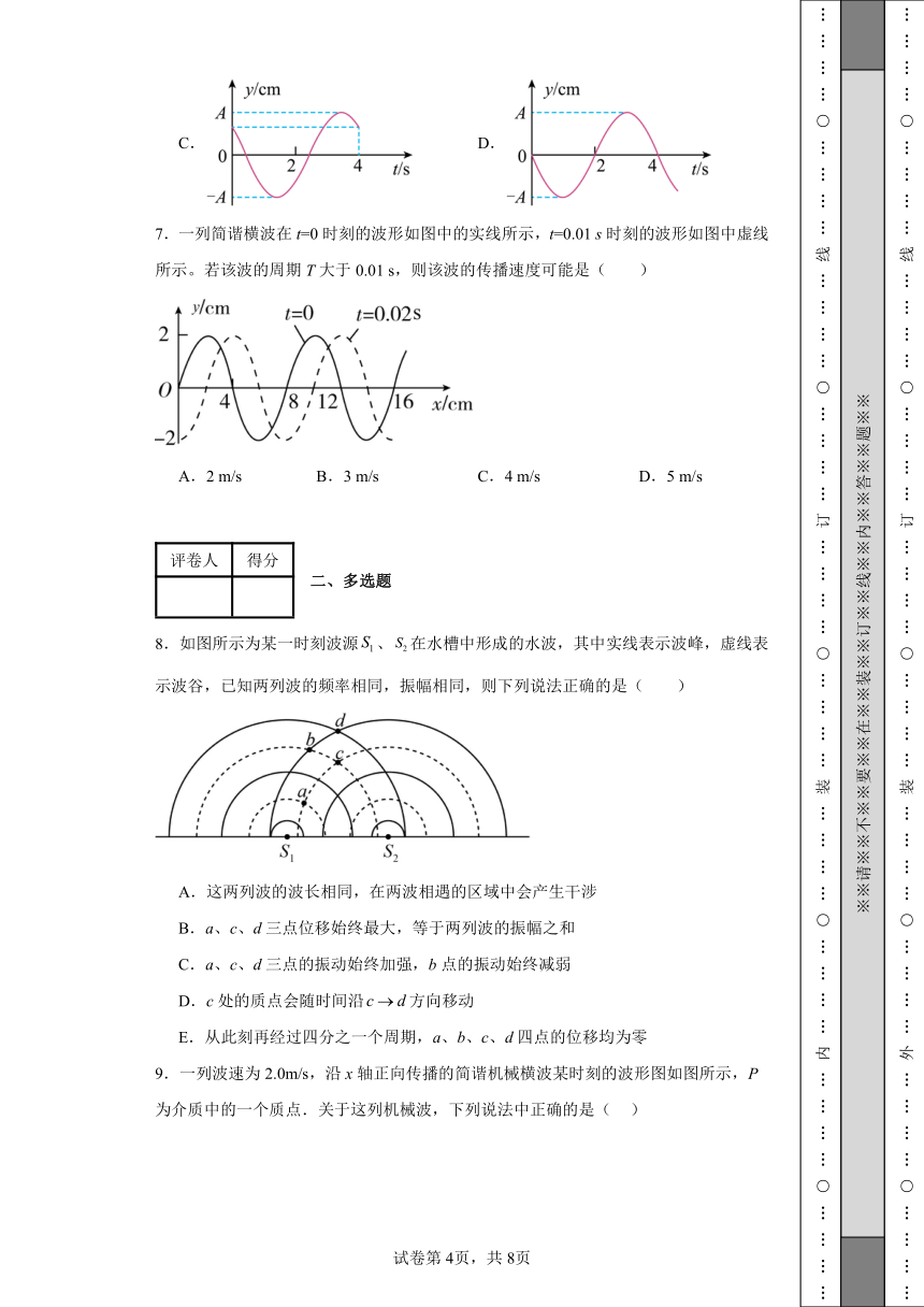 2023-2024学年鲁科版选择性必修1第三章《机械波》单元测试B卷（后附解析）