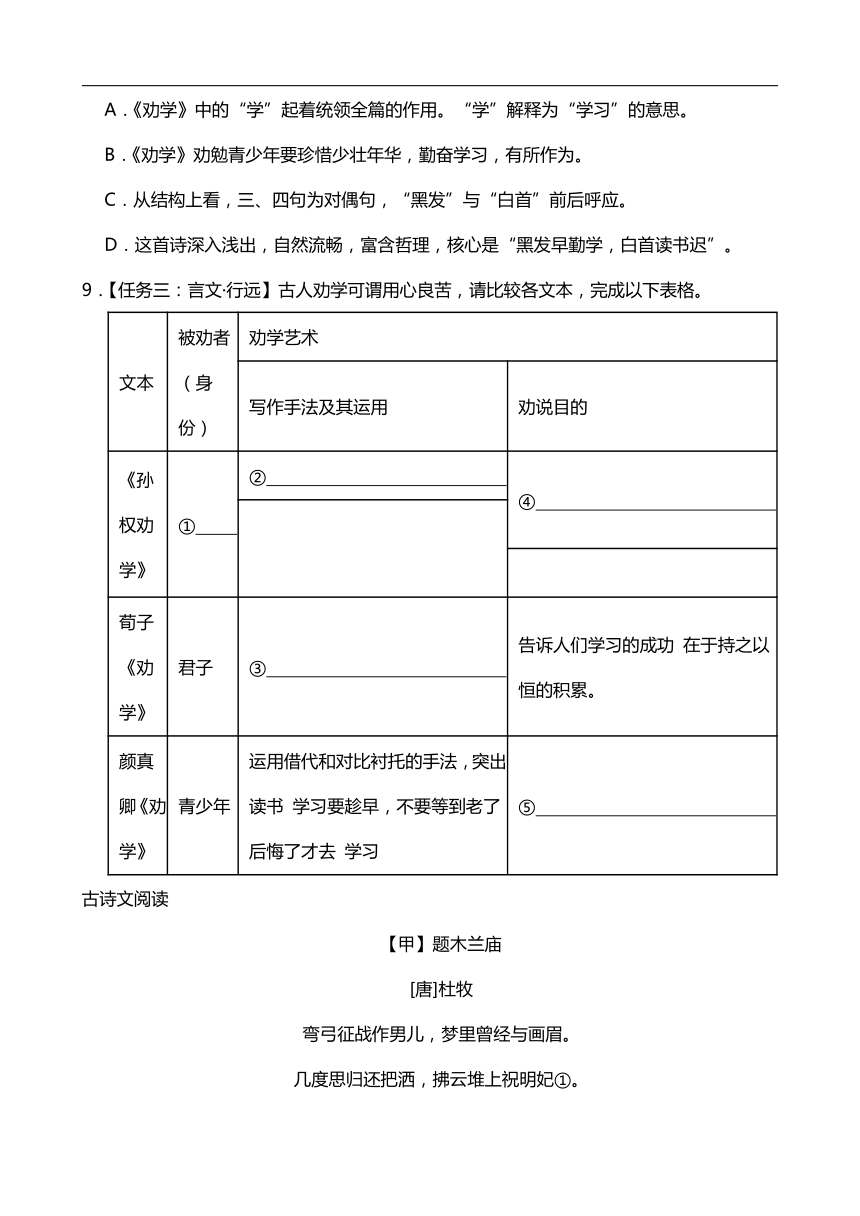 2024年中考九年级语文专题复习：文言文阅读  (含答案)