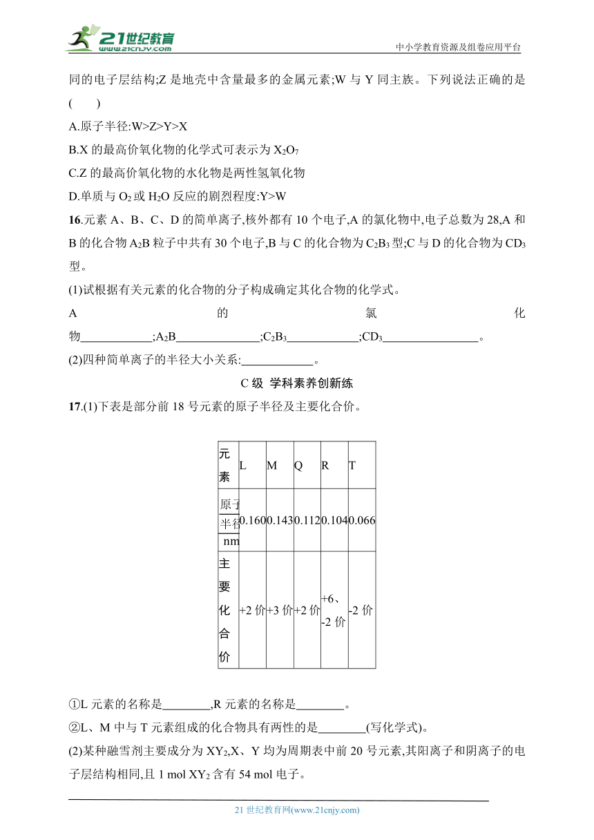 2024鲁教版化学必修第二册练习题--分层作业4　元素周期律（含解析）