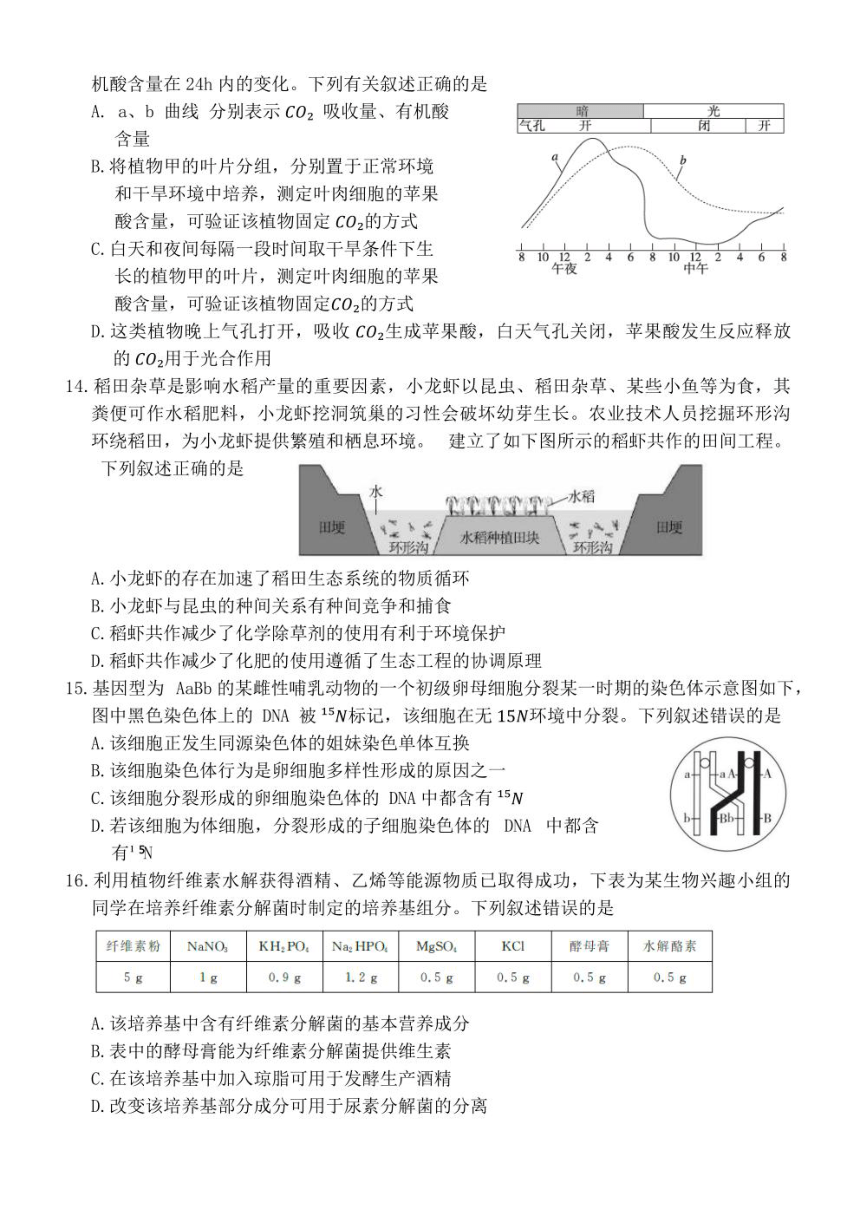 江西省红色十校2023-2024学年高三下学期2月联考生物试题 （PDF，解析版）