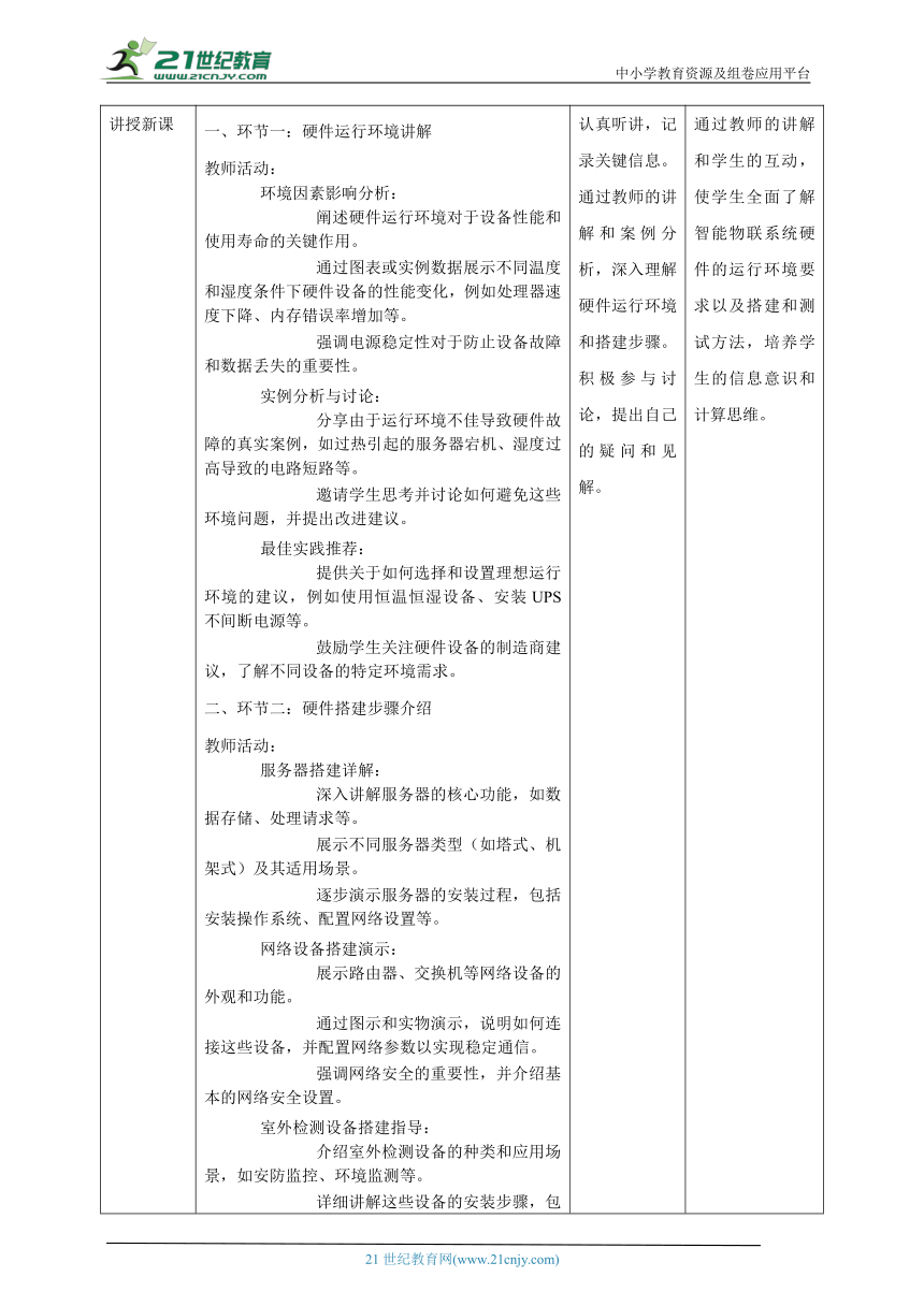 第13课 智能物联系统的硬件搭建 教案5 八下信息科技浙教版（2023）