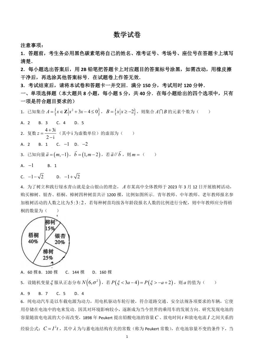 贵州省贵阳市第一中学2023-2024学年高三下学期一模考试数学试题(无答案)