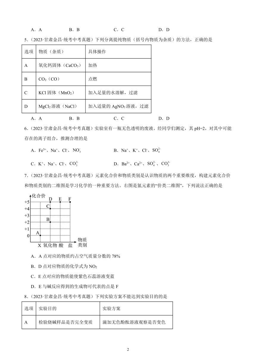 2024年甘肃省中考化学一轮复习—盐 化肥(含解析)